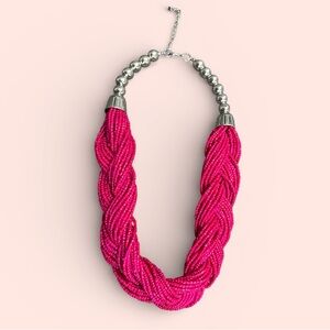 Vintage Pink Glass Beaded Braided Necklace